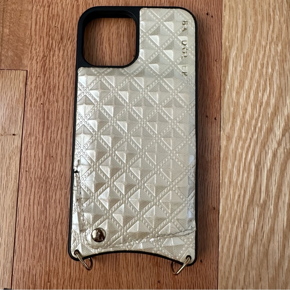 SHEILA Pyramid Embossed Crossbody Bandolier in Creme/Gold iPhone 12/12 Pro Case